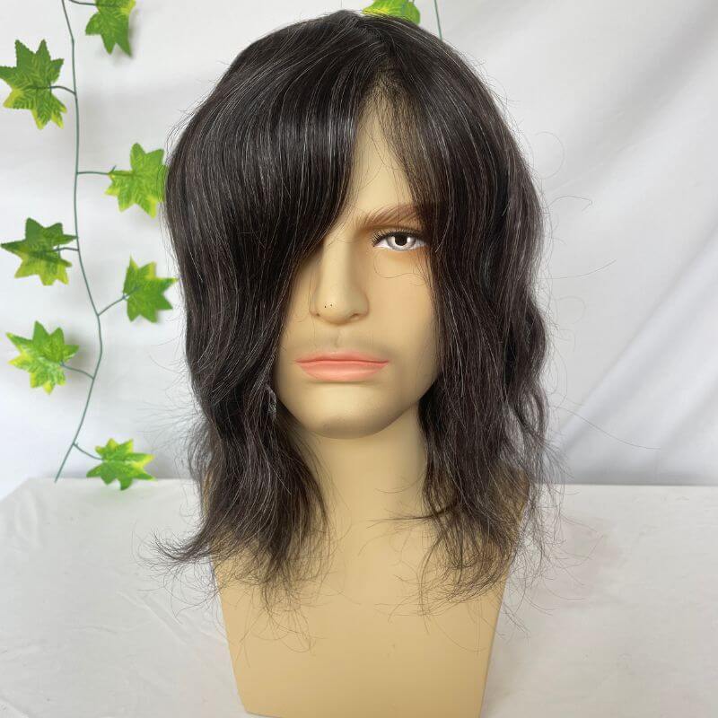 Synthetic Toupee for Men - Ultra Thin Skin Full PU Base, 8x10 in, 12 in, V-Looped Hair Replacement System