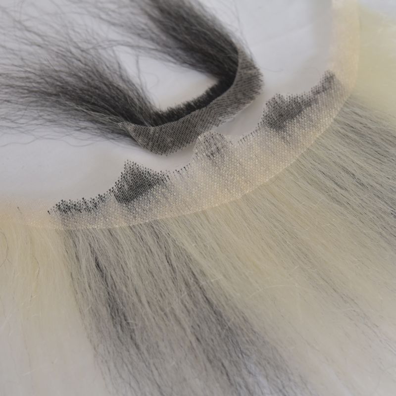 Long Face Fake Beard Black and White 100% Human Hair Face Beard Mustache For Men Fake Beard Swiss Lace Real Handmade Light Beard For Man Invisible Beard
