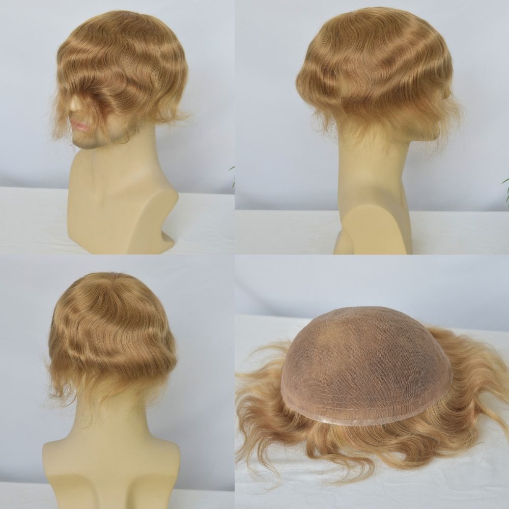 Toupee for Men Full Swiss Lace 100% Indian Human Hair for Men  21 Light Blonde Brown Color Hair System 10x8 Natural Hairline Men's Hair Replacement
