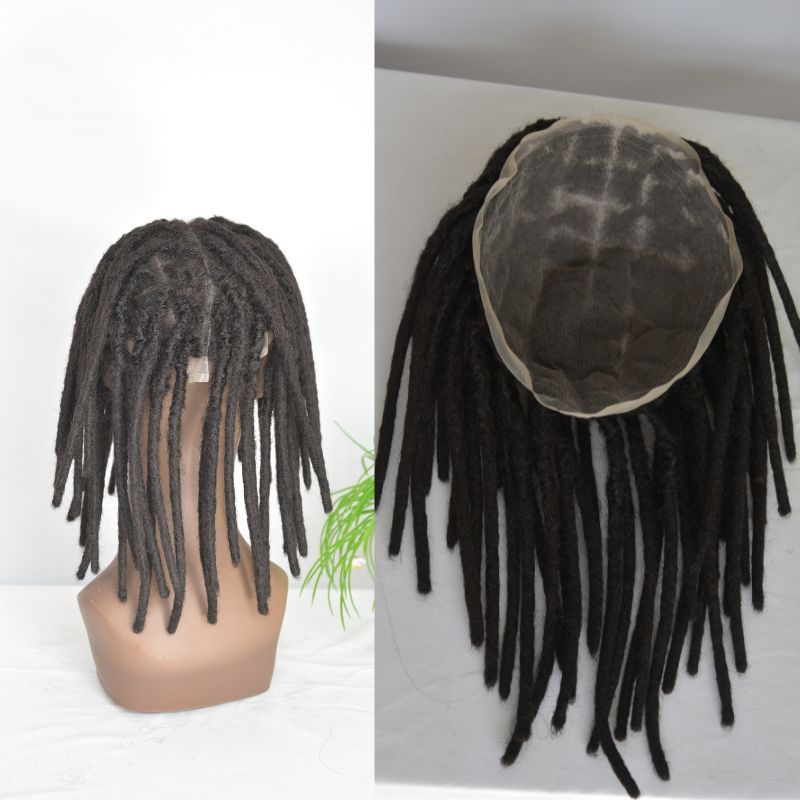 12inch Swiss Lace Base Afro Dreadlock Extensions Toupee For Men And Women 0.6cm Loc Extensions Human Hair System Dreadlock Men Toupee