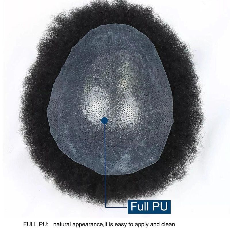 Men's Hair Afro Men's Toupee Wig 360 Wave Hairpiece 100% Human Hair Replacement Toupee for African American 10x8 Base Size 1B Color