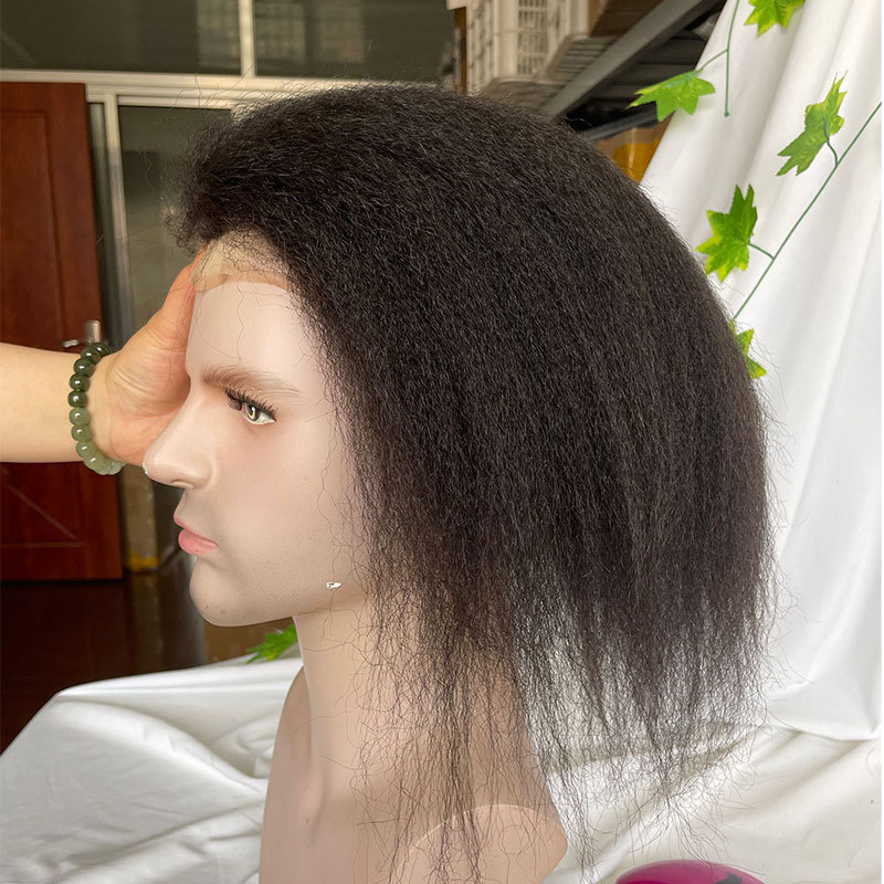 Kinky Straight Human Hair Toupee for Men - Monofilament Base, 10x8 in Hair Replacement System