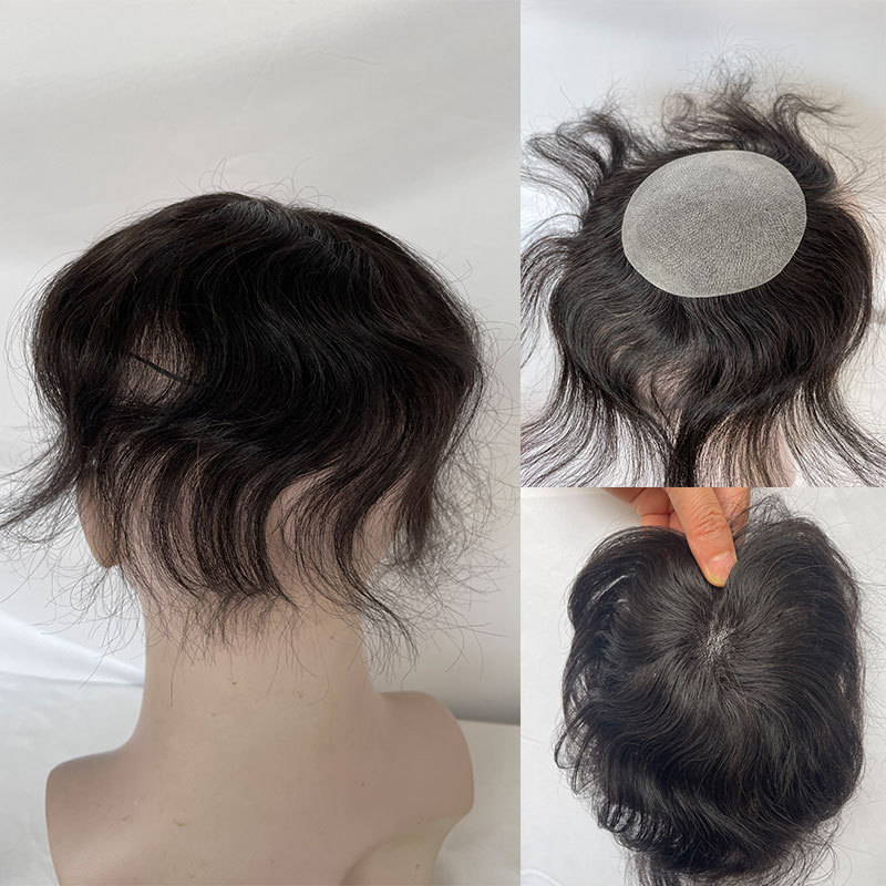 1B60 Thin Skin PU Bald Spot Hair Patches Toupee For Men 8CM X 8CM V-Looped Hair Piece Glue On Hair Replacement System For Bald Spot Transparent Skin Toupee Patch European Remy Hairpieces For Bald Spots