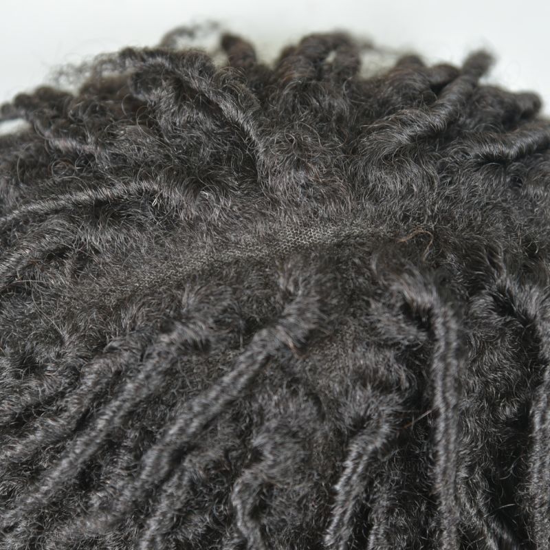 Afro Short Twist Toupee for Men Afro Curly  Men's Toupee Full Swiss Lace 100% Indian Human Hair 10x8 inch Hair System 130% Density Hair Replacement Natural Black