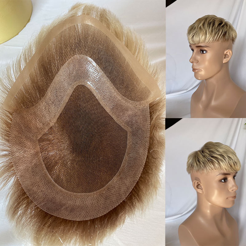 Human Hair Toupee for Men - Swiss Lace + PU Base, 8x10 in, 3 in Hair Replacement System