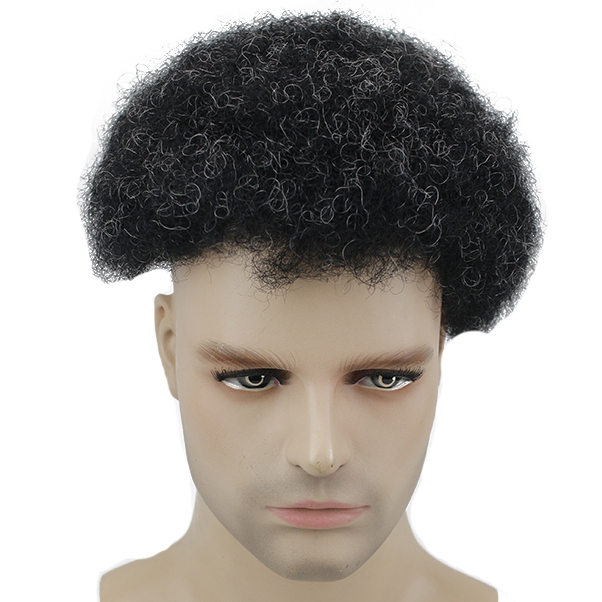 Afro Kinky Curly Human Hair Toupee for Men - Thin Skin Base, 10x8 in Hair Replacement System