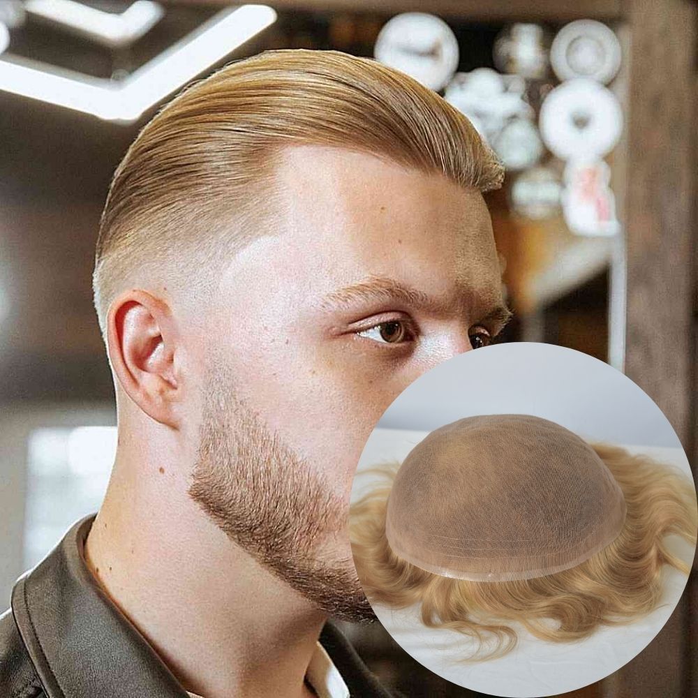 Toupee for Men Full Swiss Lace 100% Indian Human Hair for Men  21 Light Blonde Brown Color Hair System 10x8 Natural Hairline Men's Hair Replacement