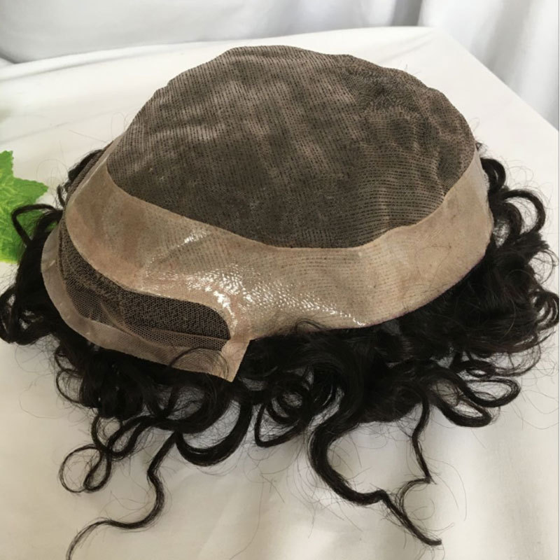Curly Human Hair Toupee for Men - Monofilament Base Hair Replacement System