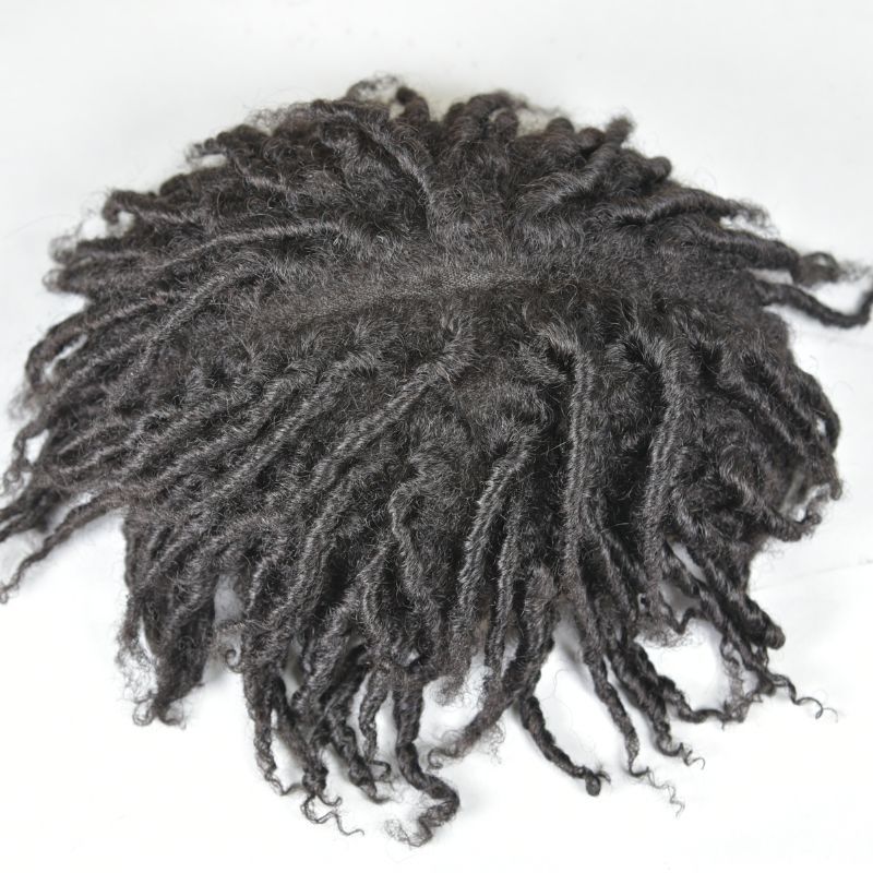 Afro Short Twist Toupee for Men Afro Curly  Men's Toupee Full Swiss Lace 100% Indian Human Hair 10x8 inch Hair System 130% Density Hair Replacement Natural Black