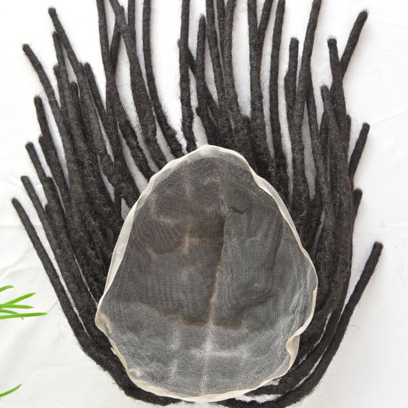 12inch Swiss Lace Base Afro Dreadlock Extensions Toupee For Men And Women 0.6cm Loc Extensions Human Hair System Dreadlock Men Toupee