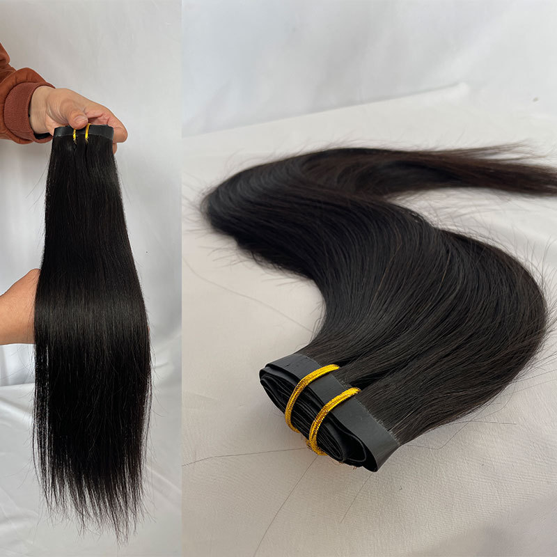 Human Hair Clip-In Extensions - Straight, PU Skin, Clip-In