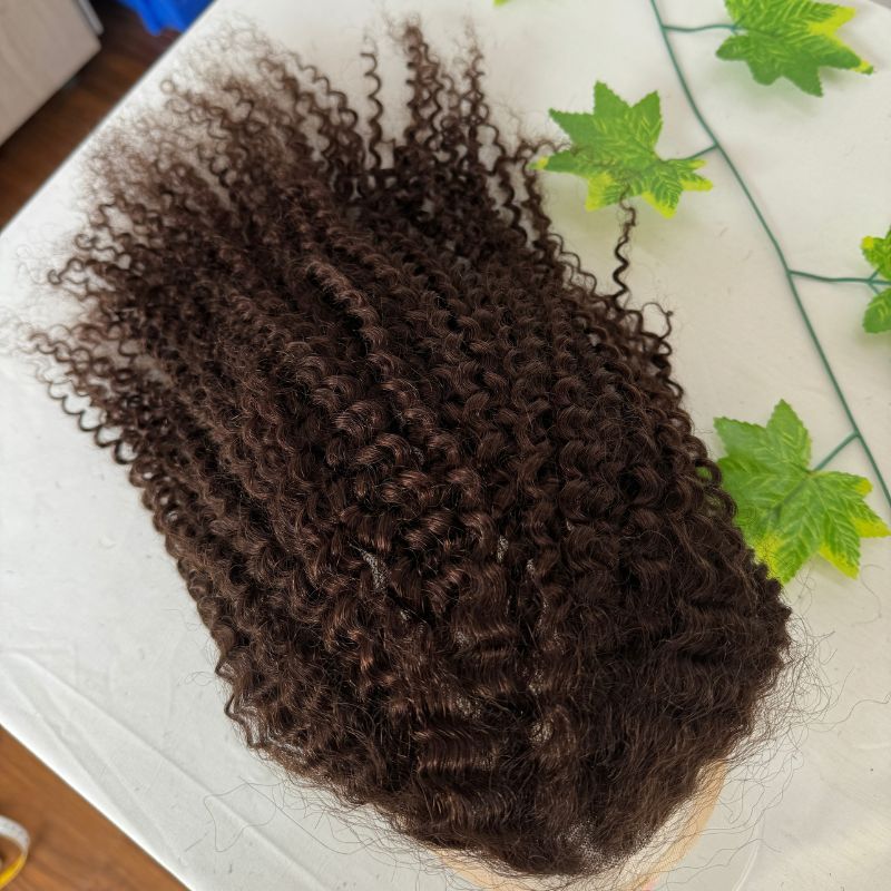Voloria Hair Toupee Long Toupee For Men Brown 3# Color 12inch Human Hair Best Mono Lace With PU Toupee Men Wigs Afro Kinky Curly 10X8inch Toupee Men's Wigs