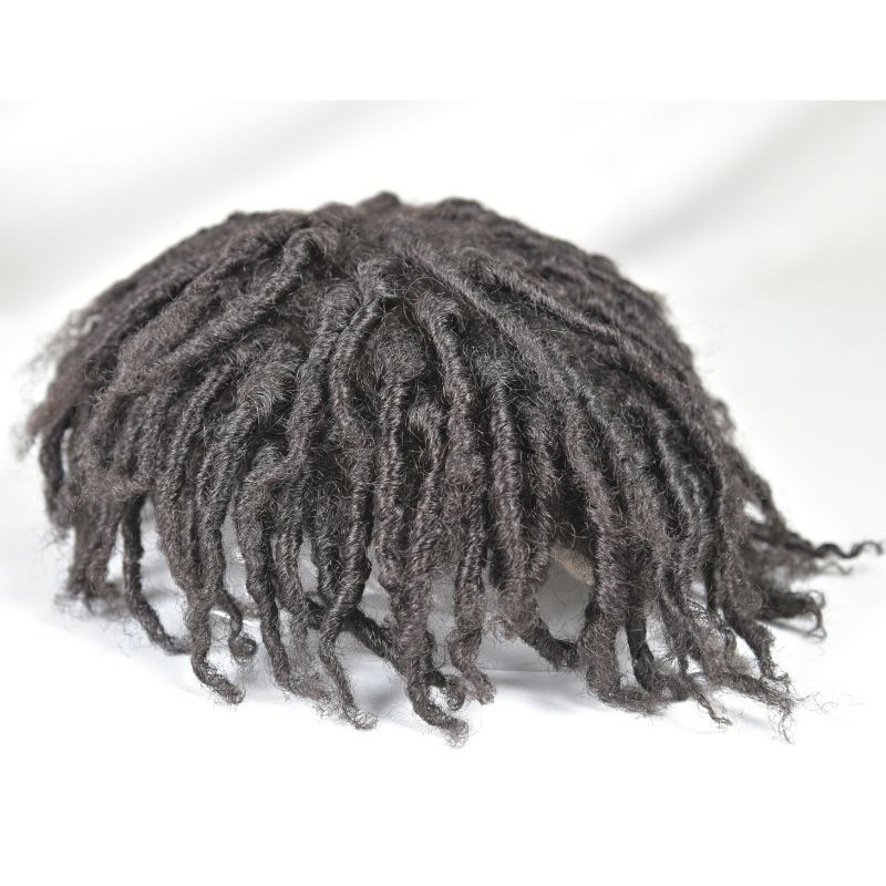 Afro Short Twist Toupee for Men Afro Curly  Men's Toupee Full Swiss Lace 100% Indian Human Hair 10x8 inch Hair System 130% Density Hair Replacement Natural Black