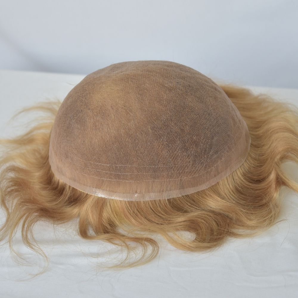 Toupee for Men Full Swiss Lace 100% Indian Human Hair for Men  21 Light Blonde Brown Color Hair System 10x8 Natural Hairline Men's Hair Replacement