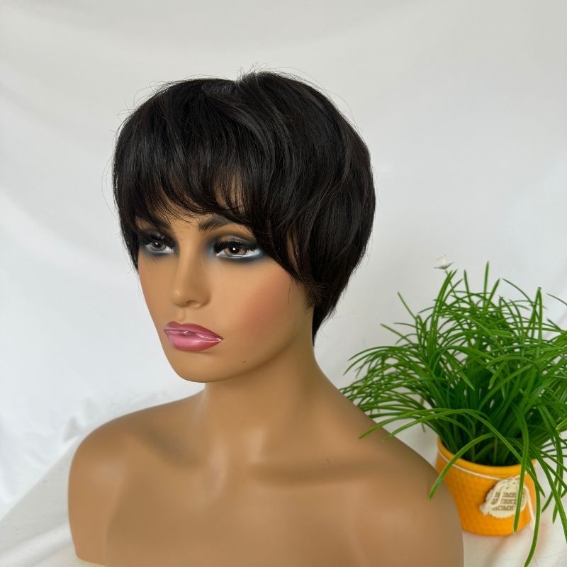 Voloria Women Toupee 5x5 Silk Base Short Wig for Women 100% Cambodian Human Hair Wigs Glueless Natural Black Wigs Short Style