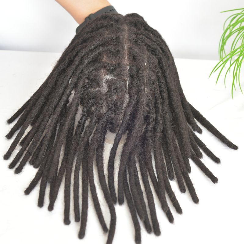 12inch Swiss Lace Base Afro Dreadlock Extensions Toupee For Men And Women 0.6cm Loc Extensions Human Hair System Dreadlock Men Toupee