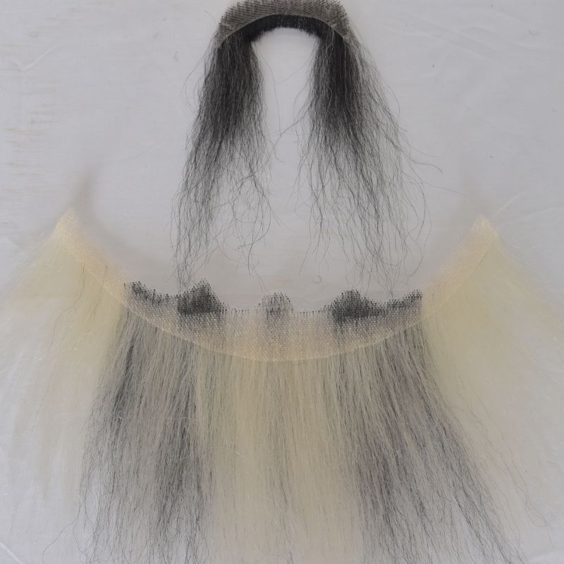 Long Face Fake Beard Black and White 100% Human Hair Face Beard Mustache For Men Fake Beard Swiss Lace Real Handmade Light Beard For Man Invisible Beard