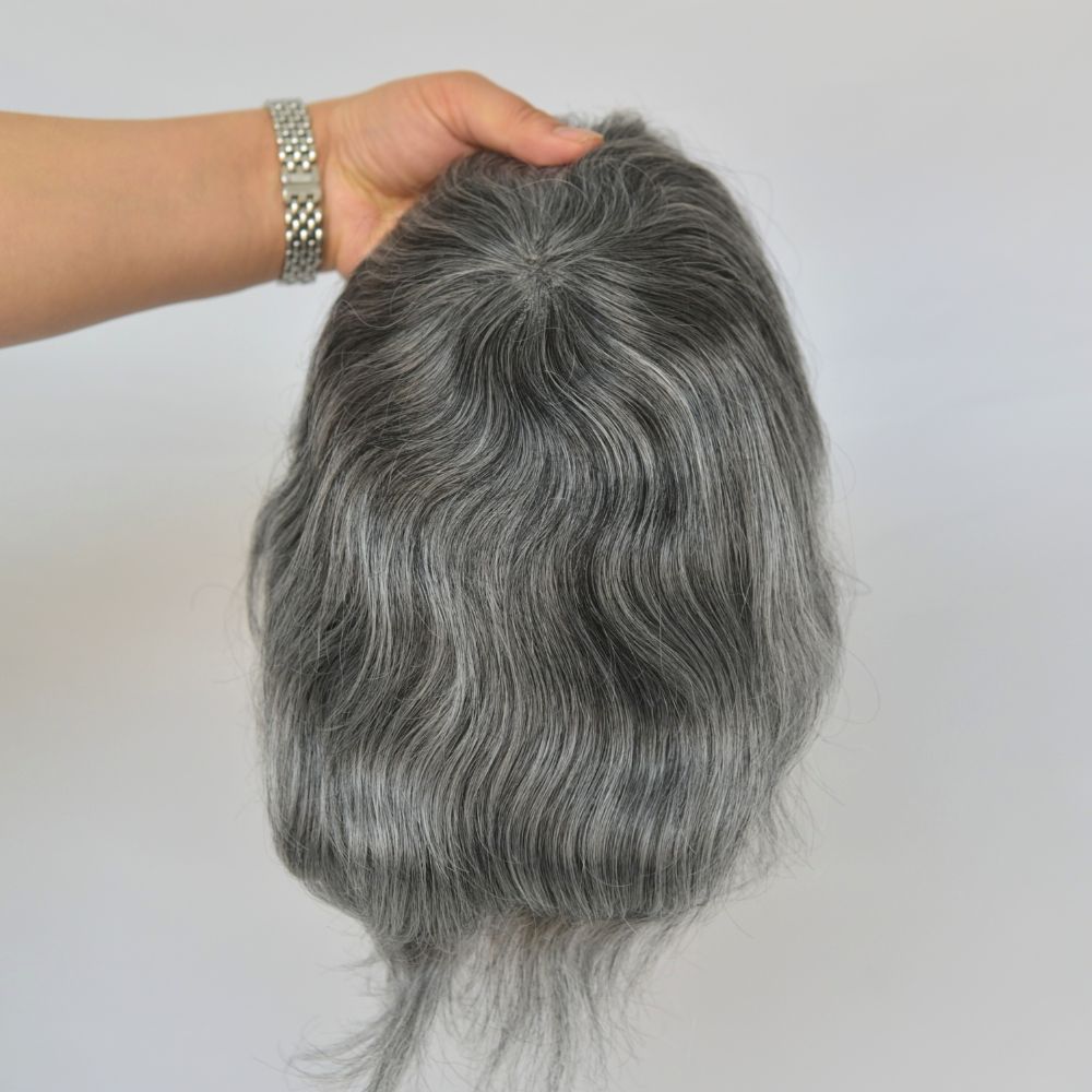 Toupee for Men Full French Lace 100% Indian Human Hair for Men  1B40 40% Black Human Hair Mixed 60% Synthetic Grey Hair System 10x8 Natural Hairline Men's Hair Replacement