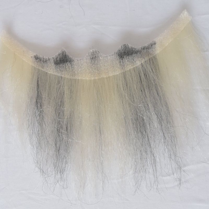 Long Face Fake Beard Black and White 100% Human Hair Face Beard Mustache For Men Fake Beard Swiss Lace Real Handmade Light Beard For Man Invisible Beard