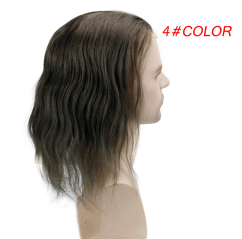 Long Hair Men's Toupee 12inch 100% Virgin Human Hair Toupee Replacement Systems For Men Wigs 10"x8" Base Size Brown Ombre Ash Blonde Color