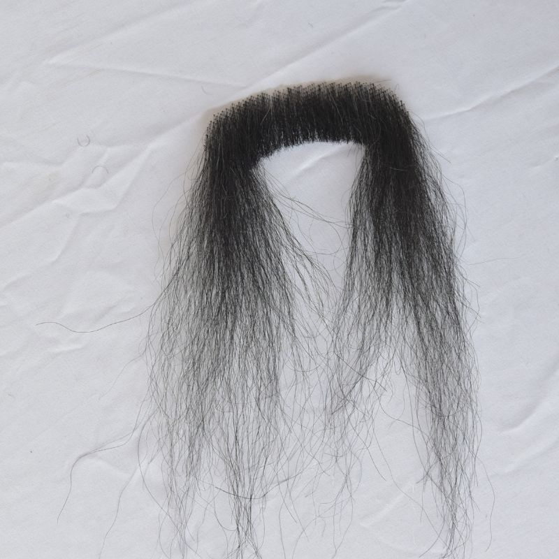 Long Face Fake Beard Black and White 100% Human Hair Face Beard Mustache For Men Fake Beard Swiss Lace Real Handmade Light Beard For Man Invisible Beard
