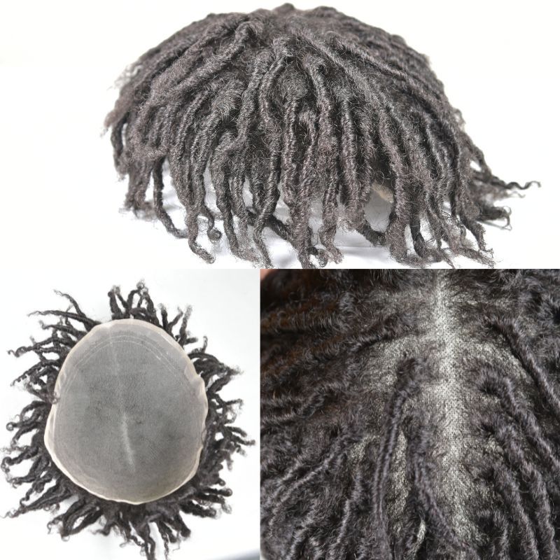Afro Short Twist Toupee for Men Afro Curly  Men's Toupee Full Swiss Lace 100% Indian Human Hair 10x8 inch Hair System 130% Density Hair Replacement Natural Black