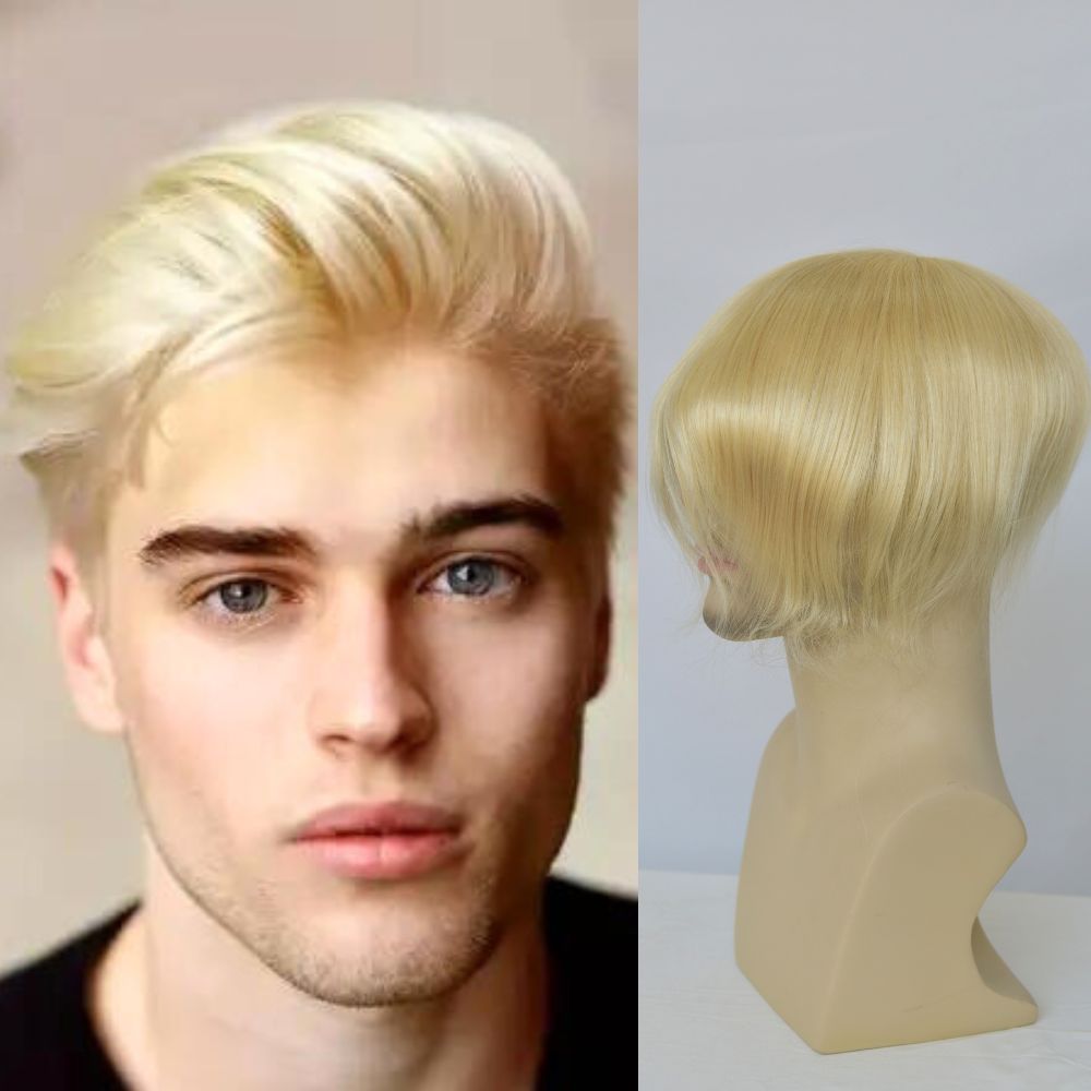 Toupee for Men Full French Lace 100% Indian Human Hair for Men  613 Blonde Hair System 10x8 Natural Hairline Men's Hair Replacement