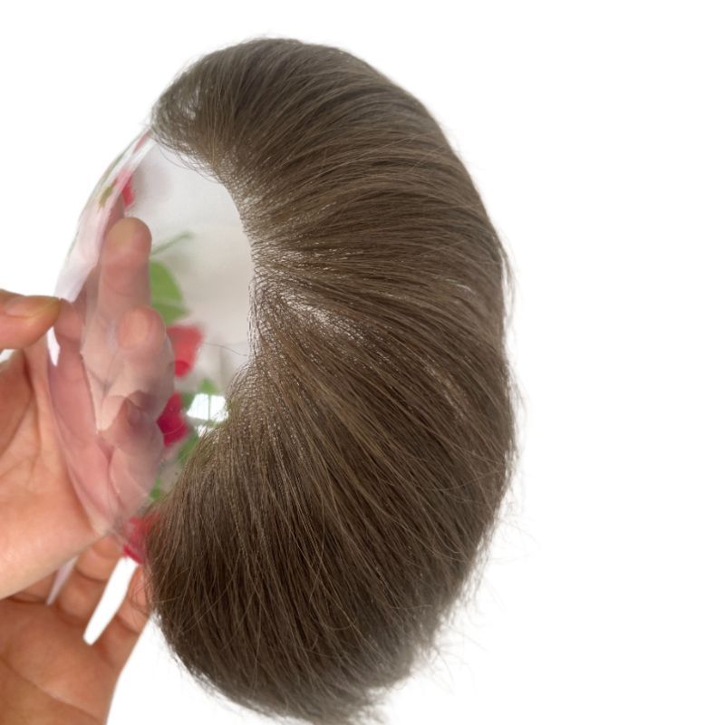 Men Frontal Hairline Toupee 100% Human Hair Skin PU Man Hairpieces Topper For Natural Hairline Replaceme #4 Medium Brown Color Toupee For Men Replacement System V Frontal Toupee 4x18CM
