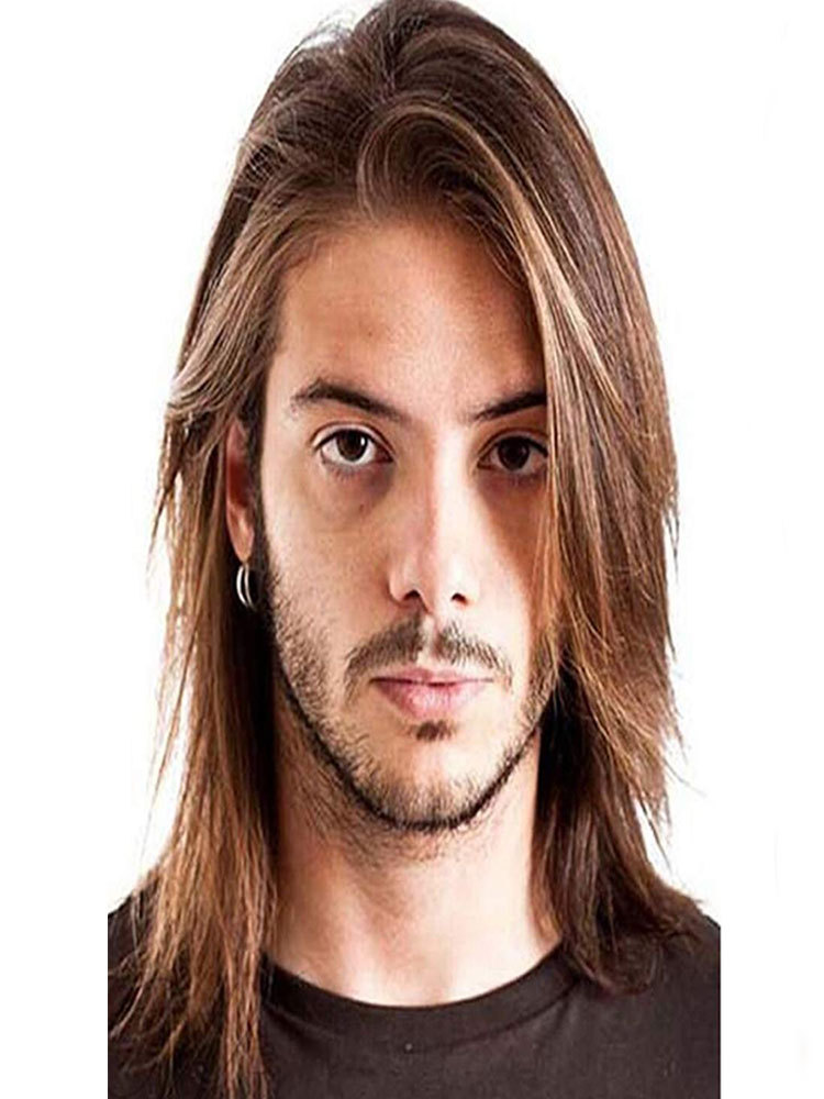Long Hair Men's Toupee 12inch 100% Virgin Human Hair Toupee Replacement Systems For Men Wigs 10"x8" Base Size Brown Ombre Ash Blonde Color