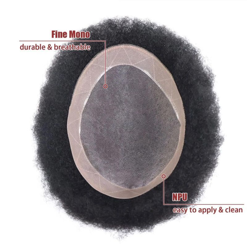 Men's Hair Afro Men's Toupee Wig 360 Wave Hairpiece 100% Human Hair Replacement Toupee for African American 10x8 Base Size 1B Color