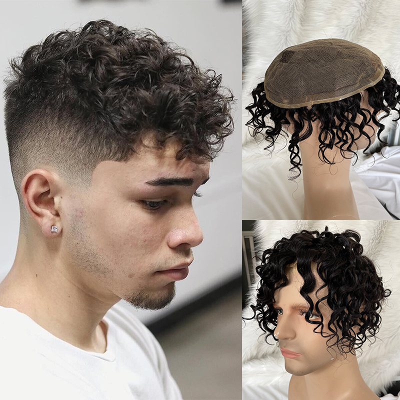 Wavy European Human Hair Toupee for Men - Full French Lace Base, 10x8 in Hair Replacement System