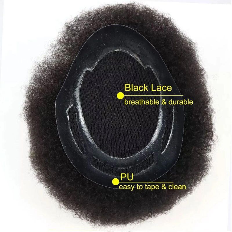 Men's Hair Afro Men's Toupee Wig 360 Wave Hairpiece 100% Human Hair Replacement Toupee for African American 10x8 Base Size 1B Color