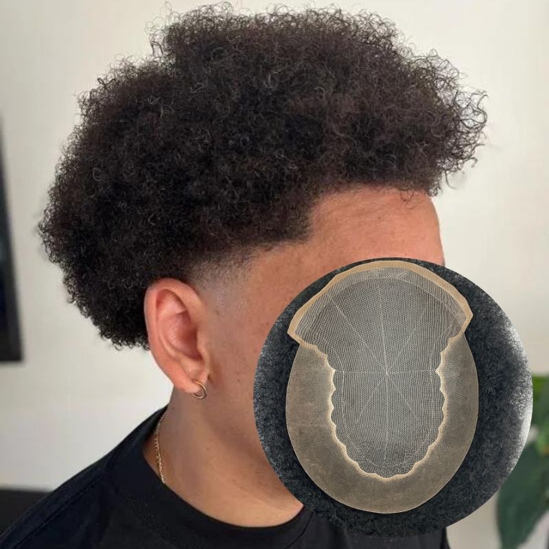 Afro Men Toupee Wig Men's Hair 360 Wave Hairpiece 100% Human Hair Replacement Toupee for African American 10x8 Base Size 1B Color Hair System