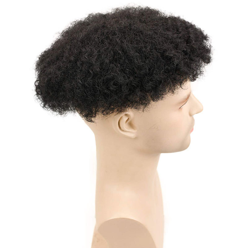 Q6 Men's Hair Afro Men's Toupee Wig 360 Wave Hairpiece 100% Human Hair Replacement Toupee for African American 10x8 Base Size1B Black Color