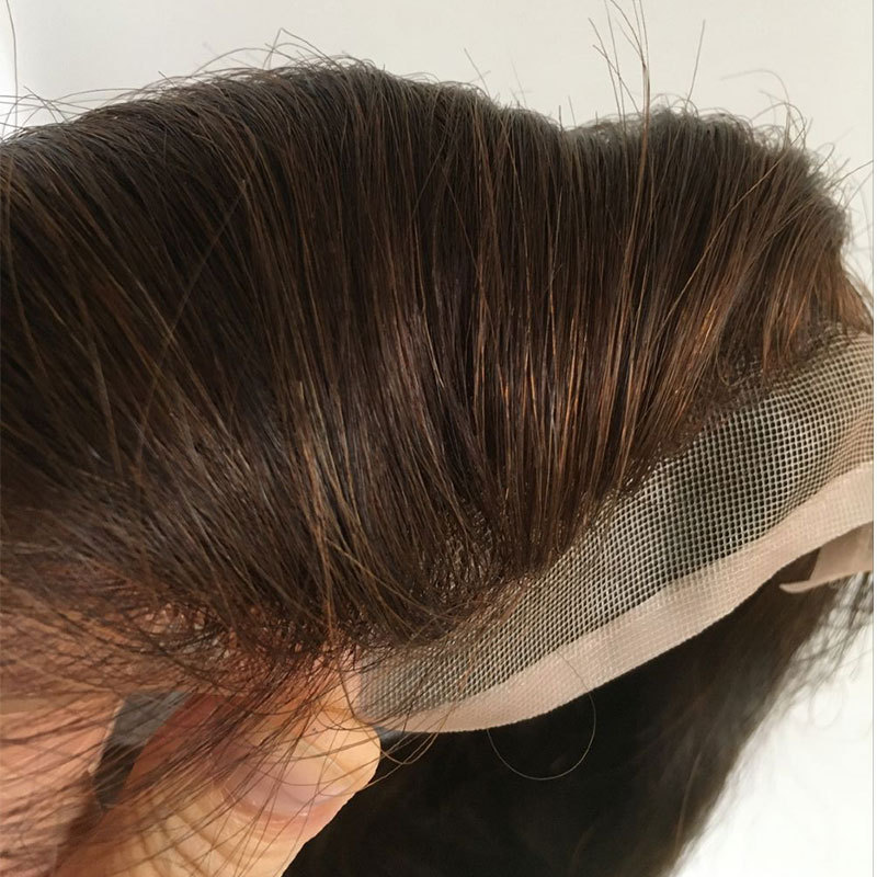 Long Hair Men's Toupee 12inch 100% Virgin Human Hair Toupee Replacement Systems For Men Wigs 10"x8" Base Size Brown Ombre Ash Blonde Color