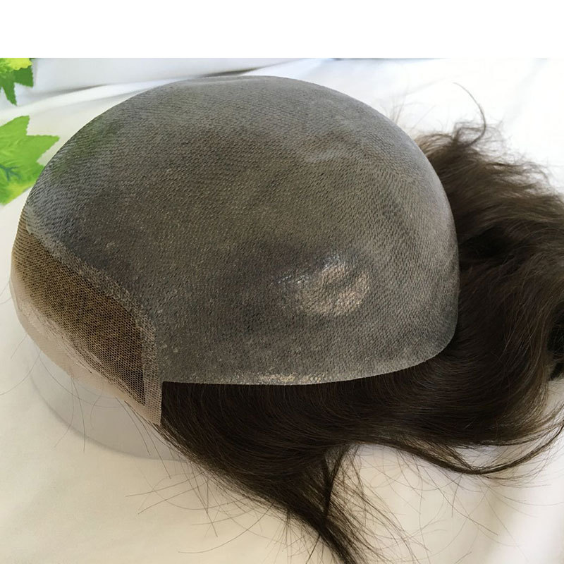Human Hair Toupee for Men - Thin Skin + French Lace Base, 8x10 in, Bleached Knots Hair Replacement System