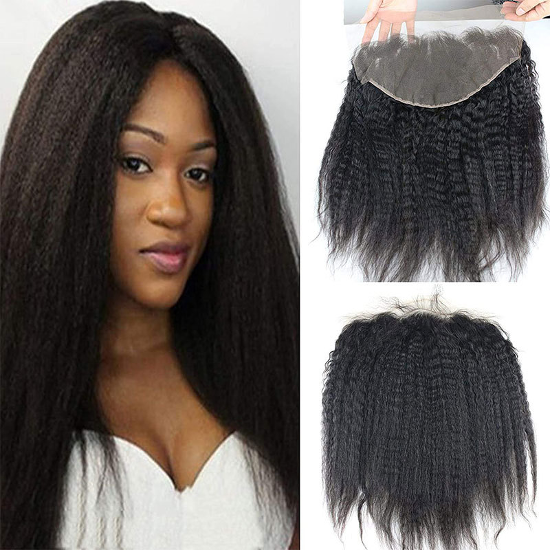 Afro Kinky Curly Virgin Human Hair Lace Closure - 13x6 in, Pre-Plucked Hairline