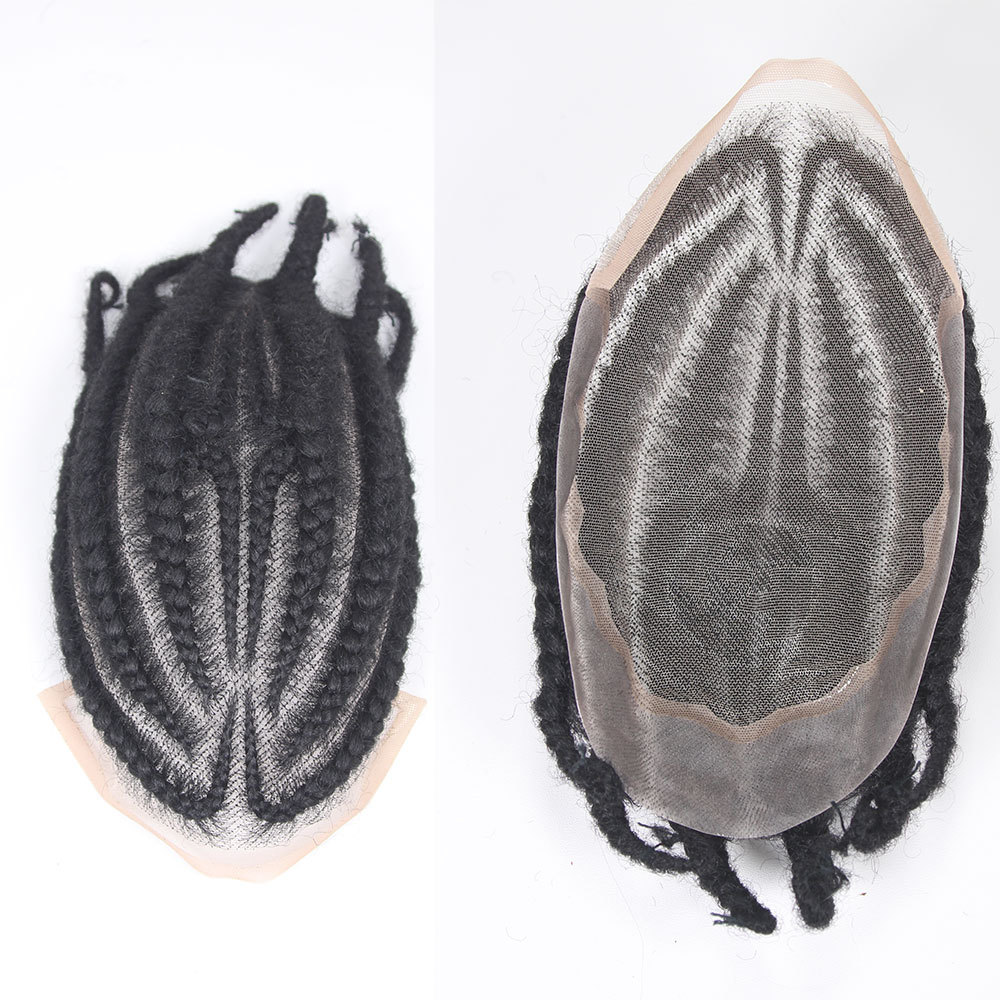 Afro Braids Full Lace Base Toupee Men's Wig 8 Cornrow Braids Toupee for Men and Women Breathable Full Lace 100% Human Hair Wig Black Color