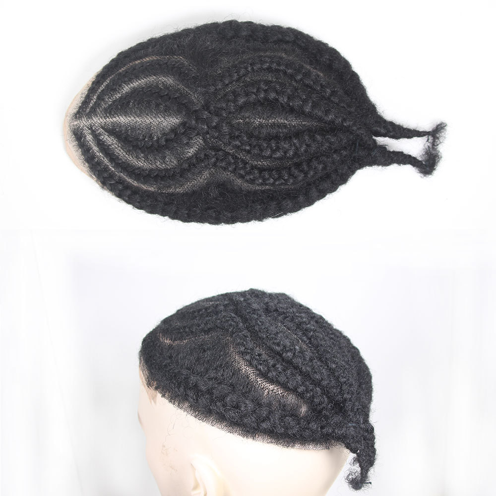 Q6 Braids Full Lace Base Toupee Men's Wig Male Hair Prosthesis Crochet Braids Lace afro Wigs 100% Human Hair Piece Systems For Black Men 8X10inch Black Color