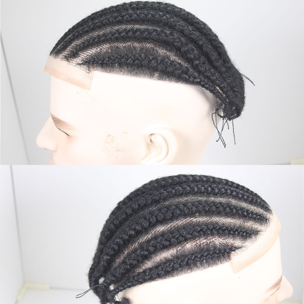 Q6 Braids Full Lace Base Toupee Men's Wig Male Hair Prosthesis Crochet Braids Lace afro Wigs 100% Human Hair Piece Systems For Black Men 8X10inch Black Color