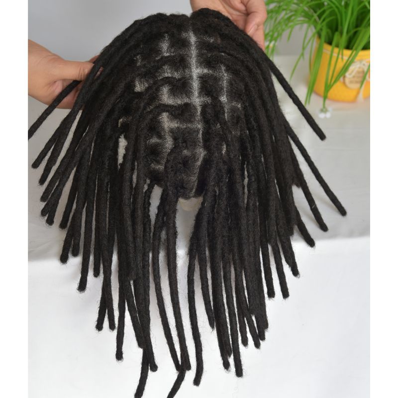 12inch Swiss Lace Base Afro Dreadlock Extensions Toupee For Men And Women 0.6cm Loc Extensions Human Hair System Dreadlock Men Toupee