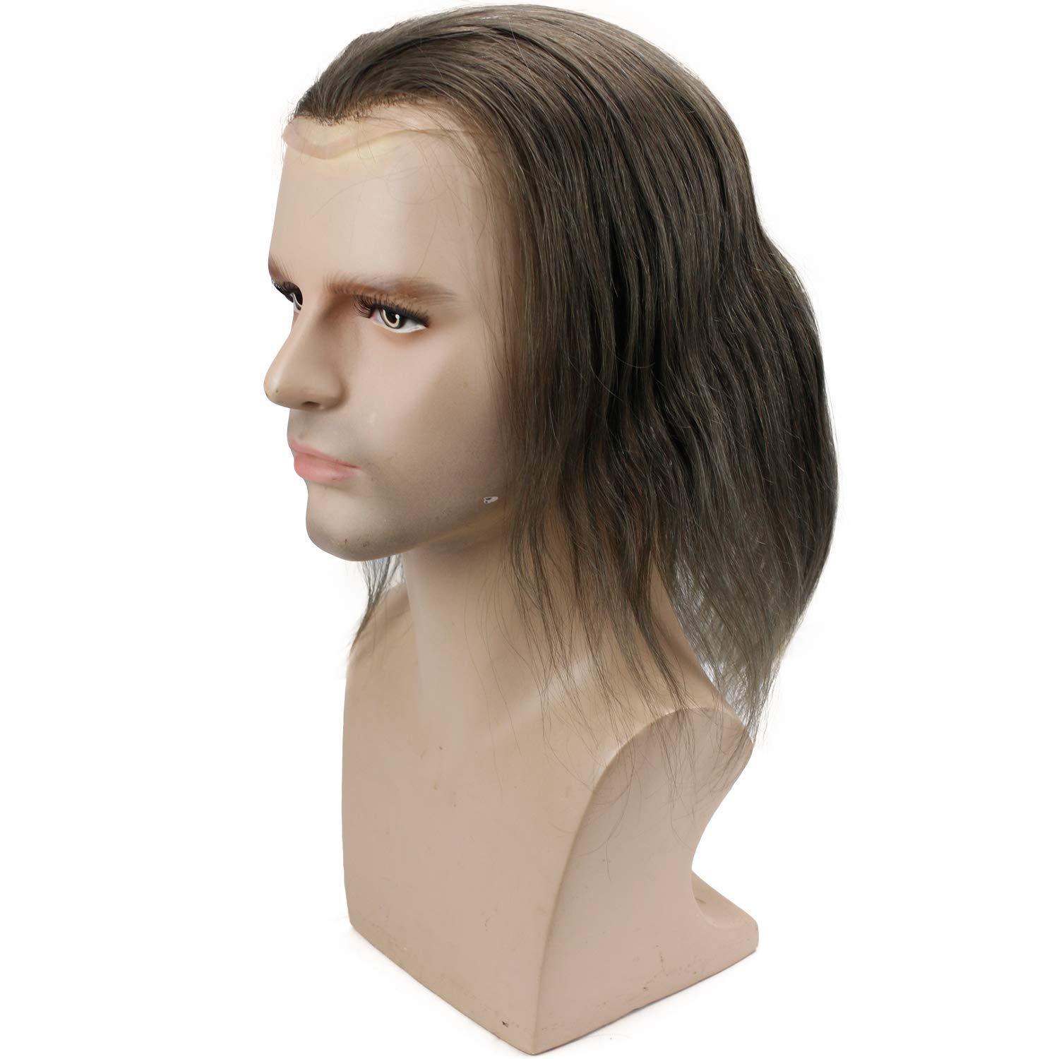 Long Hair Men's Toupee 12inch 100% Virgin Human Hair Toupee Replacement Systems For Men Wigs 10"x8" Base Size Brown Ombre Ash Blonde Color