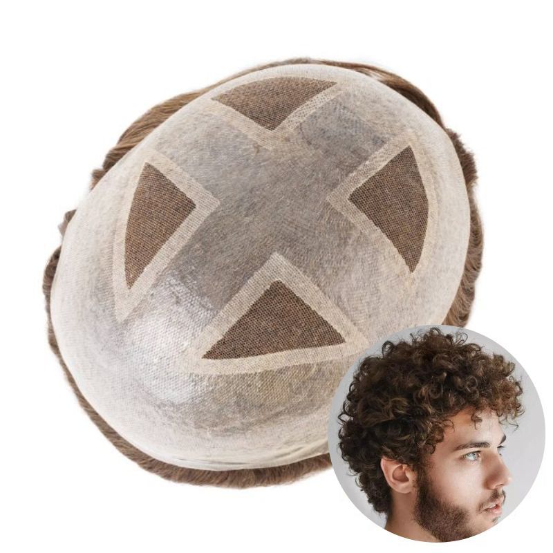 Custom 100% Human Hair Men's Hair Popular Mono Base Lace with PU around Toupee Wholesale Hair System Mask Shape