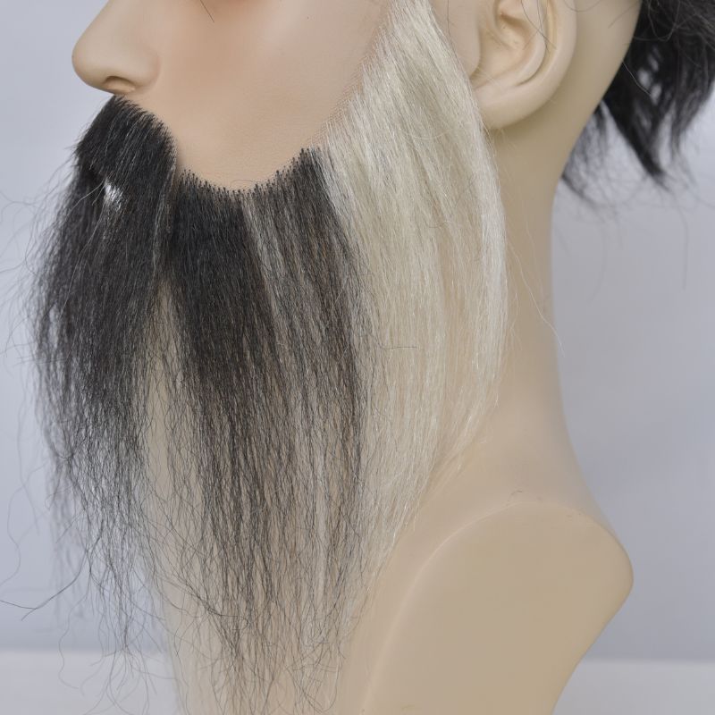Long Face Fake Beard Black and White 100% Human Hair Face Beard Mustache For Men Fake Beard Swiss Lace Real Handmade Light Beard For Man Invisible Beard