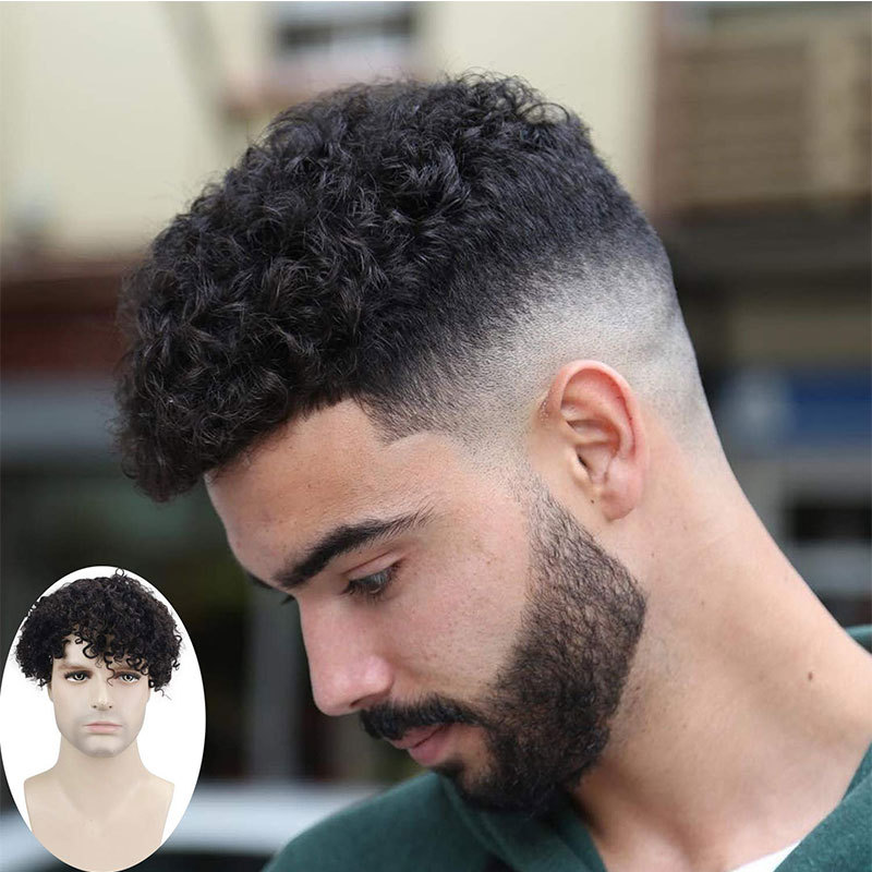 Toupee for Men 100% Human Hair Replacement System Hairpieces Soft Thin Super Full Swiss Lace Toupee 10”x8” Base Small Curly Natural Black Color