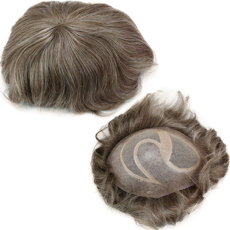 Human Hair Men's Toupee Hair pieces 100% European Virgin Human Hair MONO With PU Replacement System For Men 10"x8" Human Hair Toupee Men 21# Color