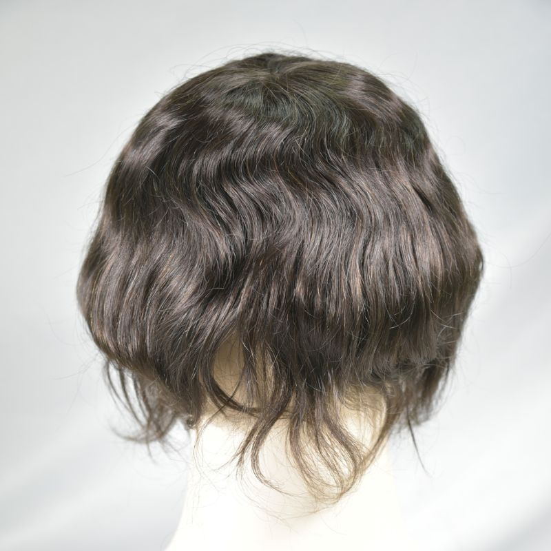 Men's Toupee Durable PU Skin Base with Soft French Lace Hairpieces 100% Human Hair Toupee for Men 2# Dark Brown  Hair  System Men Wigs