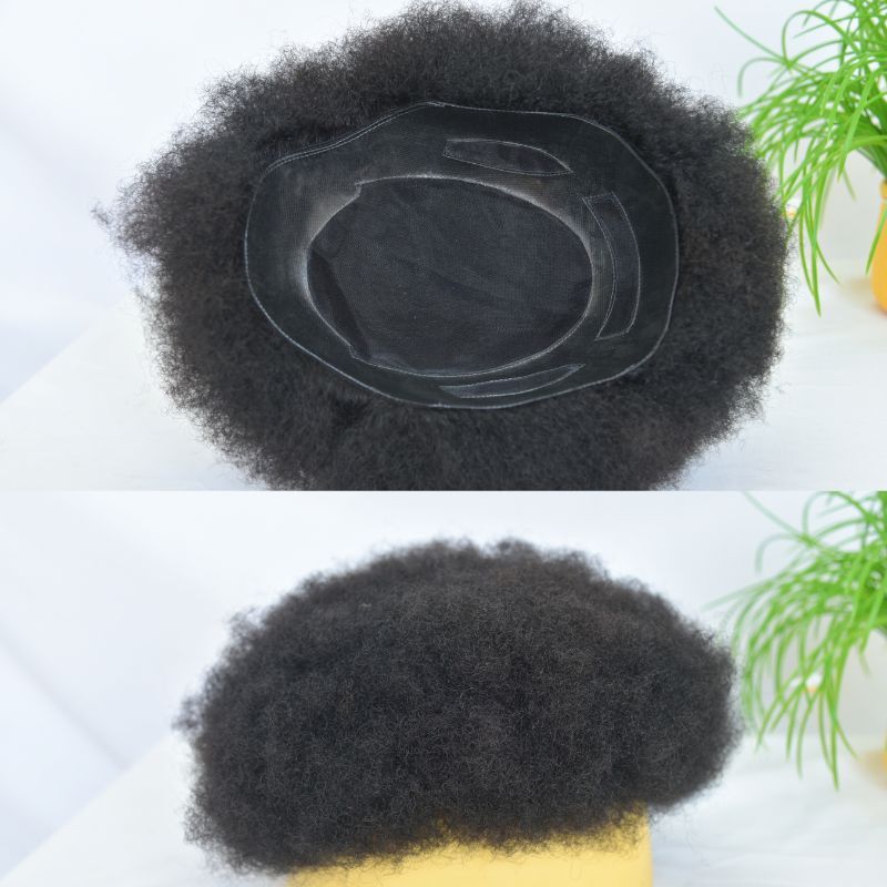 Afro Kinky Curly Men Toupee for Black Men Human Hair Toupee for Men Australia Base Mono with PU 8x10inch Hair System 150% Density