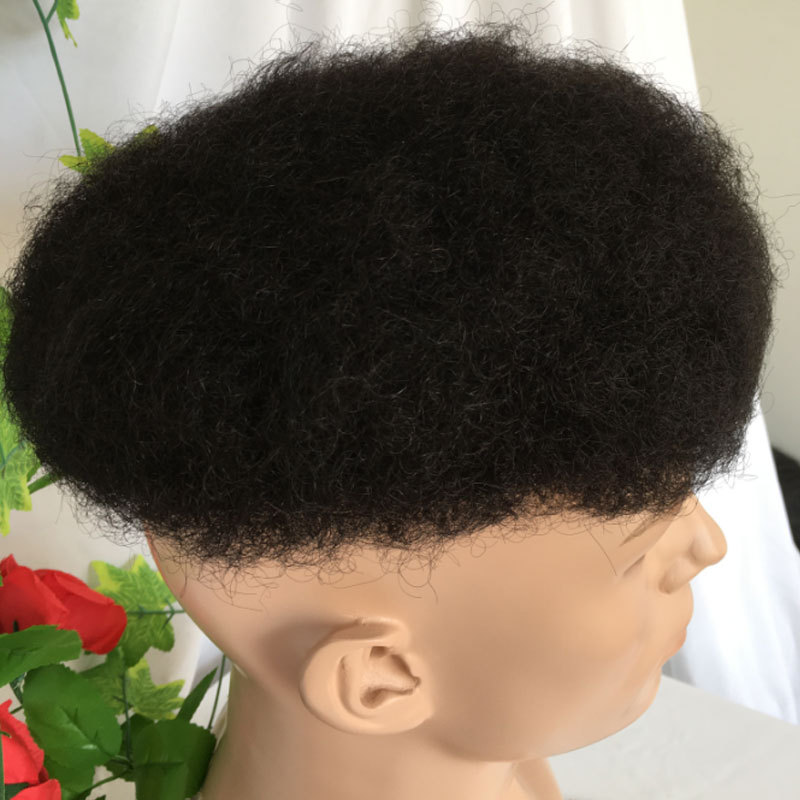 Afro Human Hair Toupee for Men - Monofilament Base Hair Replacement System