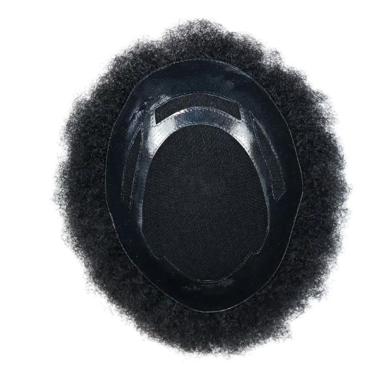 Men's Hair Afro Men's Toupee Wig 360 Wave Hairpiece 100% Human Hair Replacement Toupee for African American 10x8 Base Size 1B Color